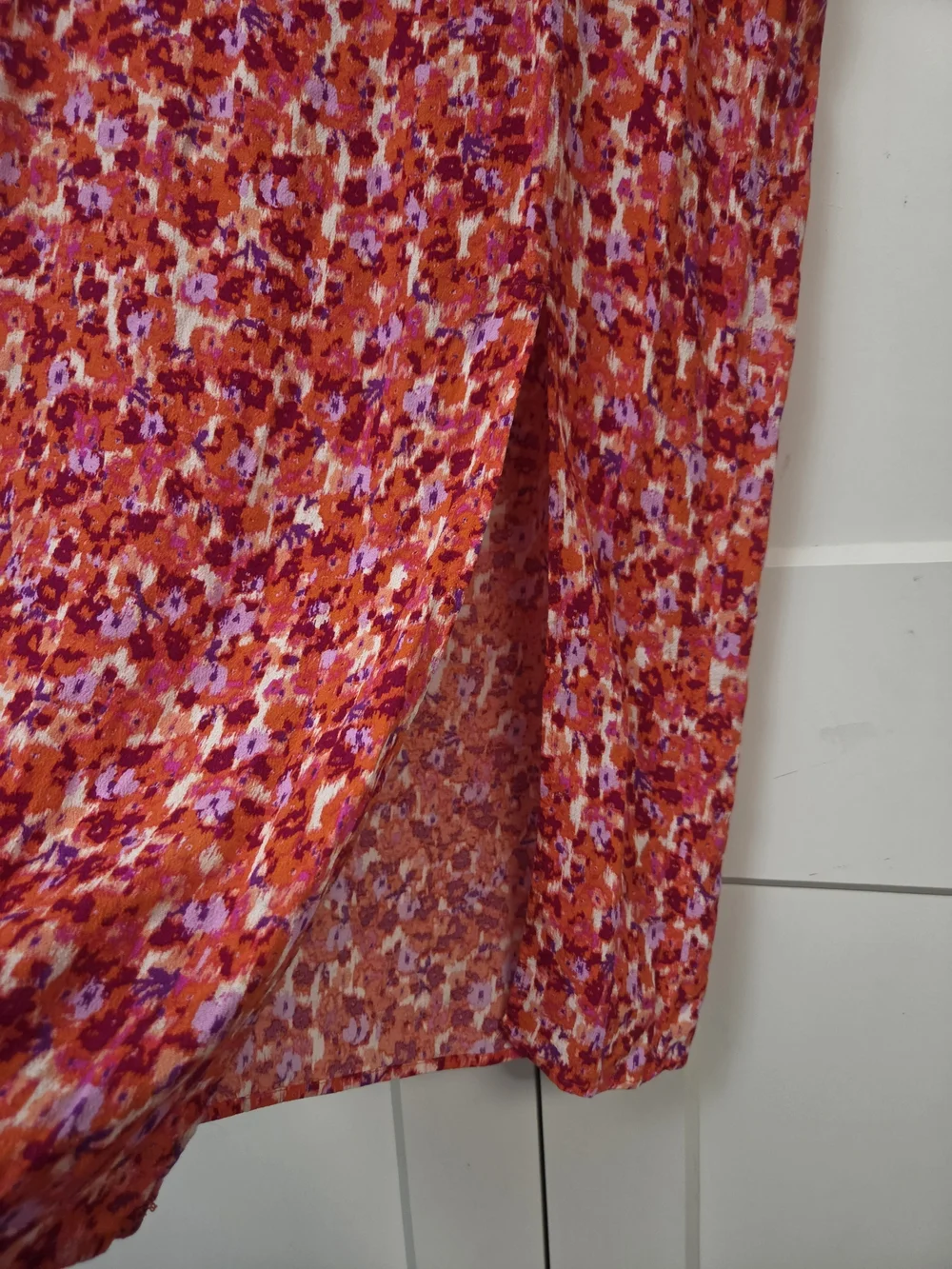 H&M Pink and Orange Floral Midi Skirt Set with Puff Sleeve Crop Top
